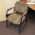 Tan Grey Suede Sleigh Guest Side Chair with Padded Arms